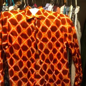 Silk geometric abstract 1970s print button up